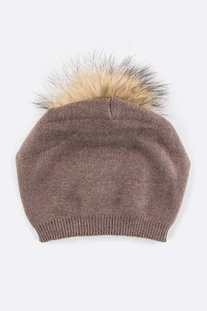 Raccoon Fur PomPom Pre-Sewed Slouchy Beanie LA Jewelry Plaza