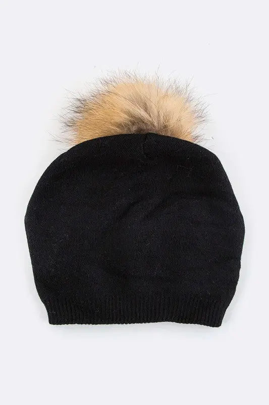 Raccoon Fur PomPom Pre-Sewed Slouchy Beanie LA Jewelry Plaza