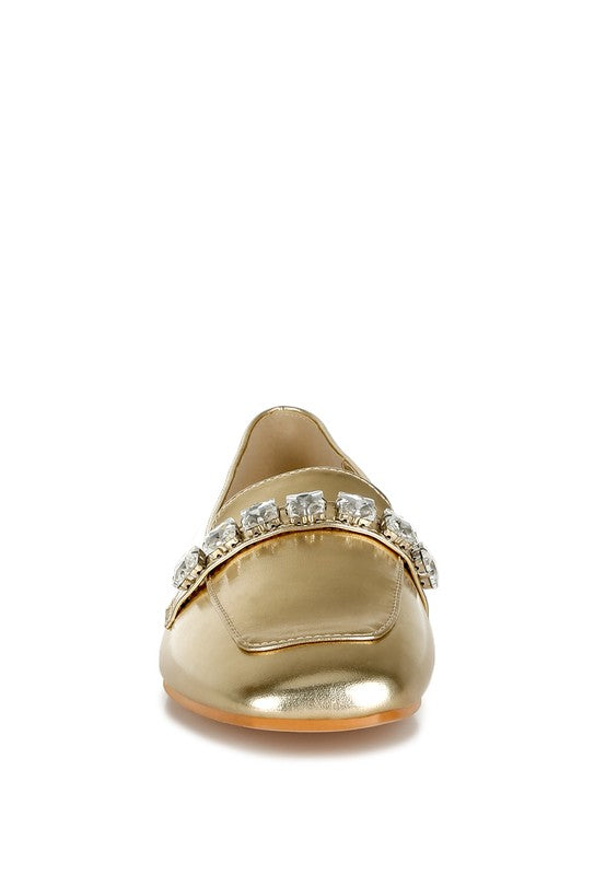 Celosia Metallic Diamante Strap Loafers