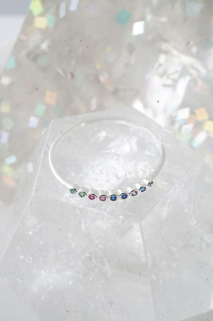 Rainbow Tiny Crystal Bezel Ring