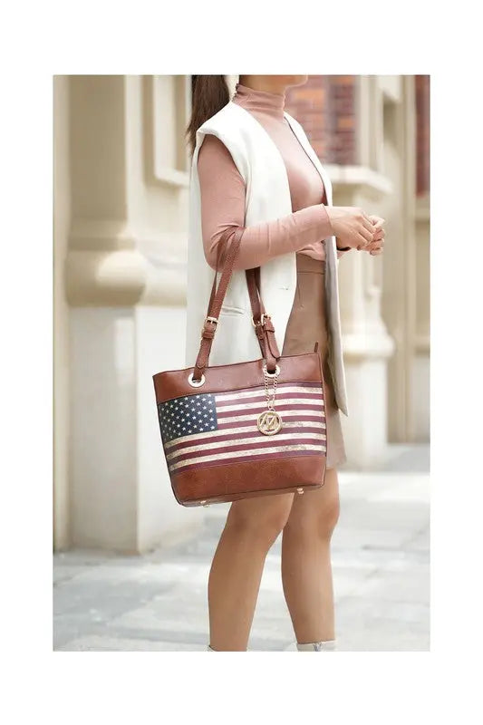 MKF Collection Vera Flag Pattern Tote Bag by Mia k MKF Collection by Mia K