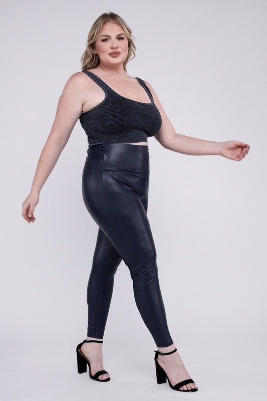 Plus High Rise Faux Leather Leggings