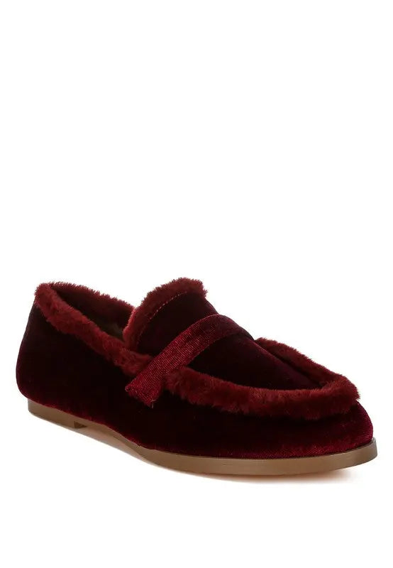 Bastian Fur Detail Velvet Loafers Rag Company