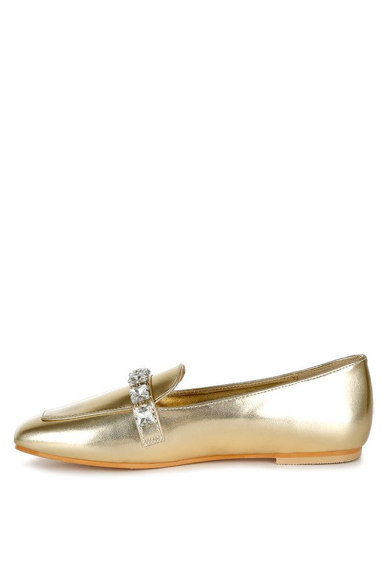 Celosia Metallic Diamante Strap Loafers