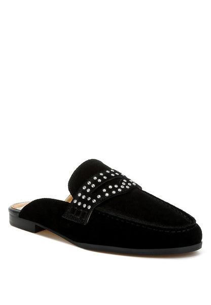 Eve Park Stud Embellished Penny Strap Mules