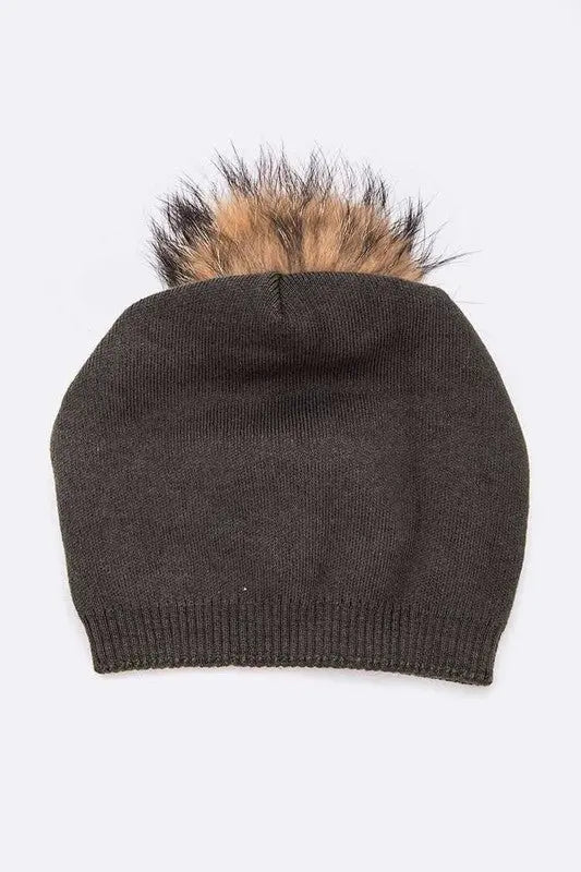 Raccoon Fur PomPom Pre-Sewed Slouchy Beanie LA Jewelry Plaza