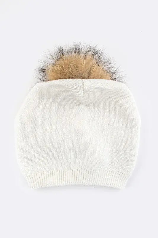 Raccoon Fur PomPom Pre-Sewed Slouchy Beanie LA Jewelry Plaza