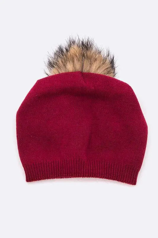 Raccoon Fur PomPom Pre-Sewed Slouchy Beanie LA Jewelry Plaza