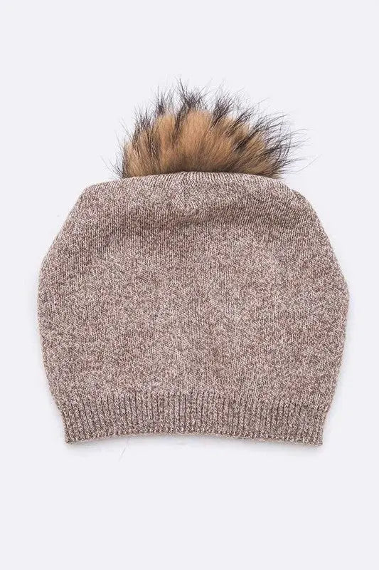 Raccoon Fur PomPom Pre-Sewed Slouchy Beanie LA Jewelry Plaza