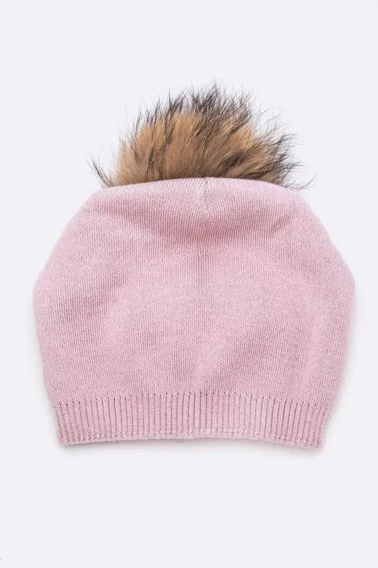 Raccoon Fur PomPom Pre-Sewed Slouchy Beanie LA Jewelry Plaza