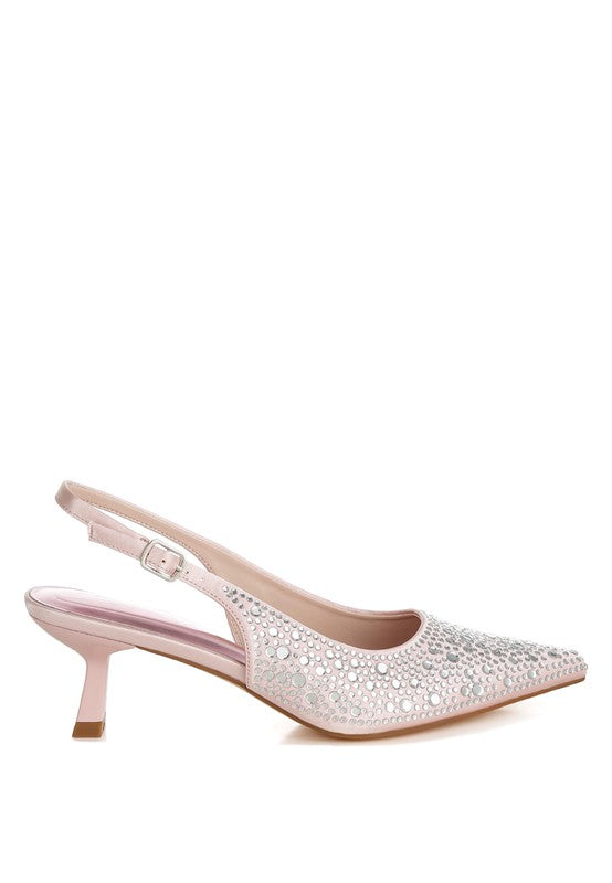 Vernaos Pointed Toe Rhinestone Slingbacks