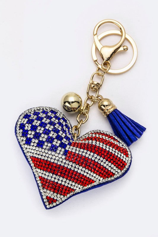 Crystal American Heart Key Charm