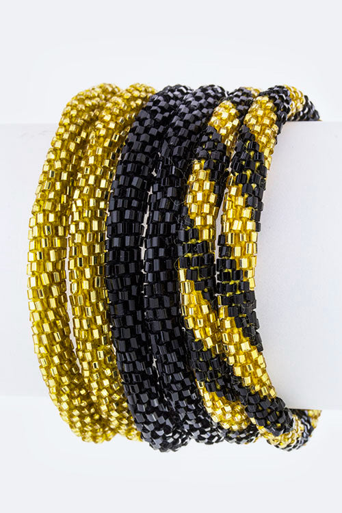 Black & Gold Nepal Roll Up Bracelets Set