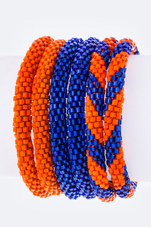 Blue & Orange Nepal Roll Up Bracelets Set