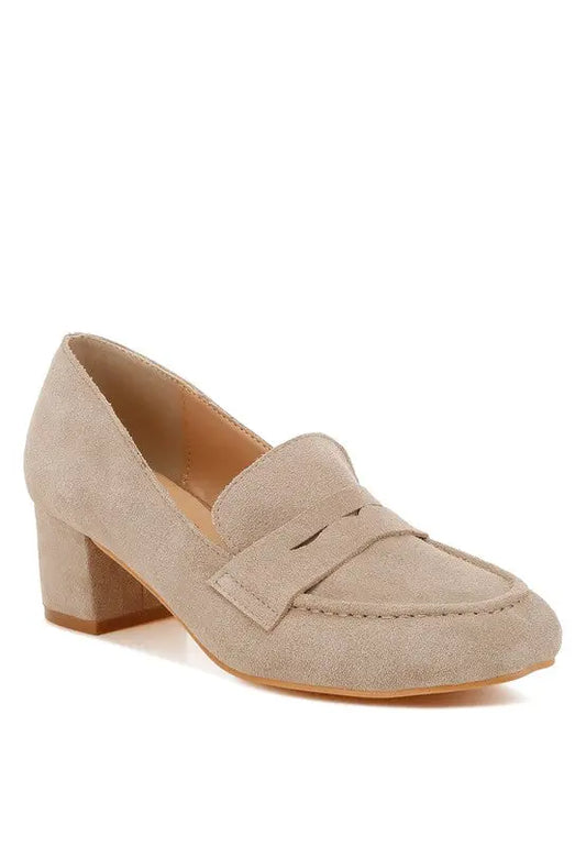 Astra Block Heel Genuine Suede Loafers Rag Company