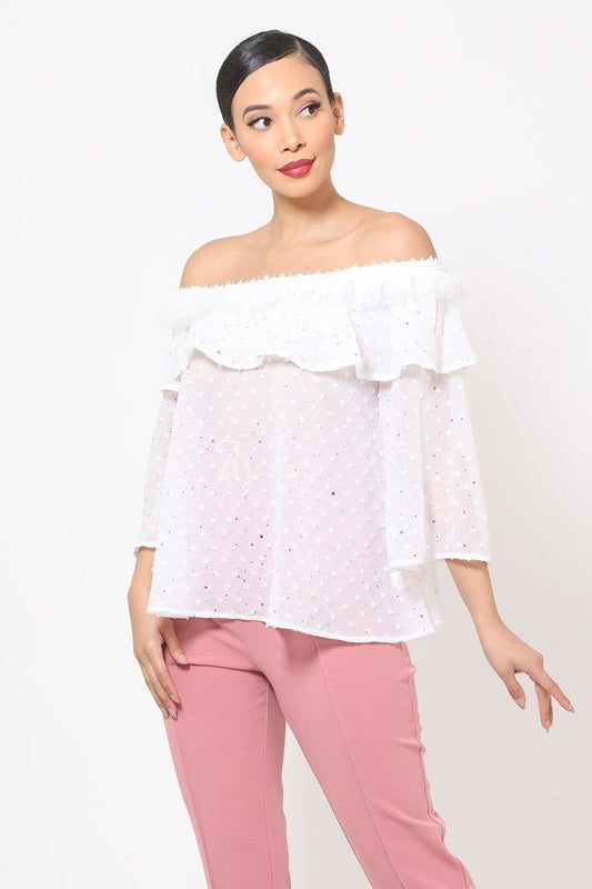 Polka Dot Sheer Off Shoulder Top