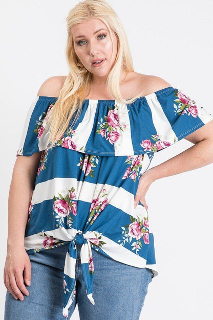 Off Shoulder Ruffled Front Tie Top