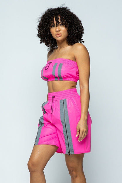 Cropped Mini Tube Top/lined Thigh Length Shorts Set