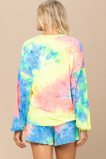 Tie-dye Printed Knit Top And Shorts Set