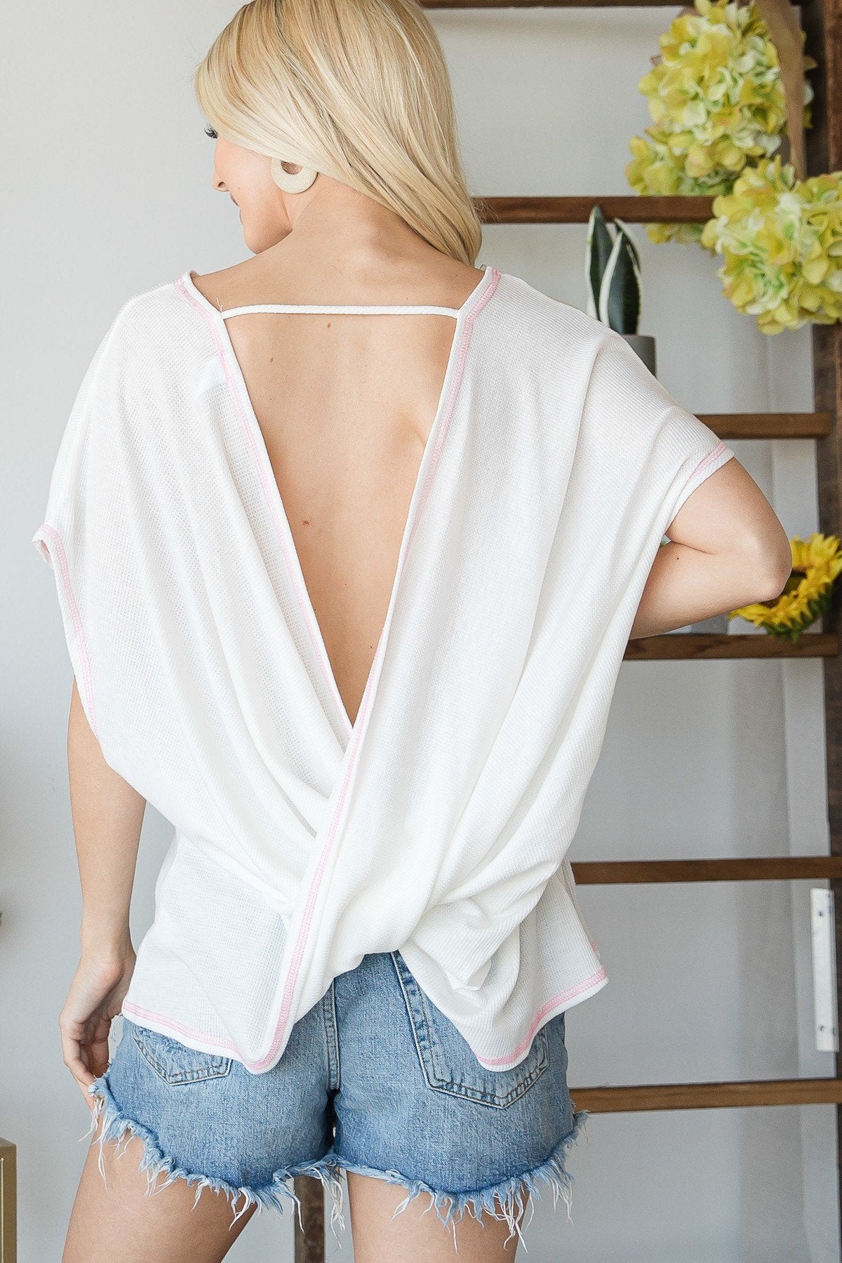 Open Back Wide Sleeve Shorsleeve Top