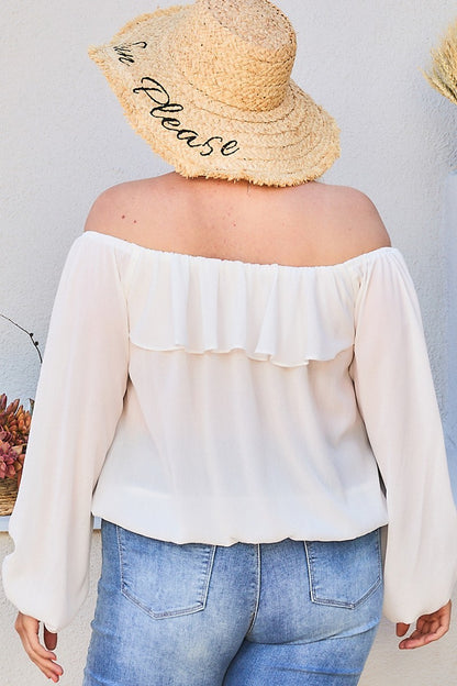 Off Shoulder Ruffle Bubble Sleeve Top