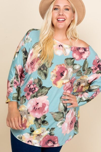 Plus Size Floral Printed Venezia One Shoulder Fashion Top