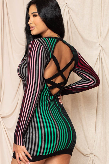 Multi-color Striped Ribbed Dress