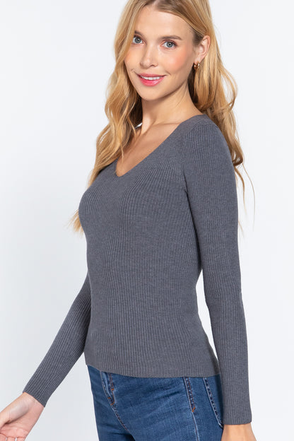 V-neck Viscose Rib Sweater