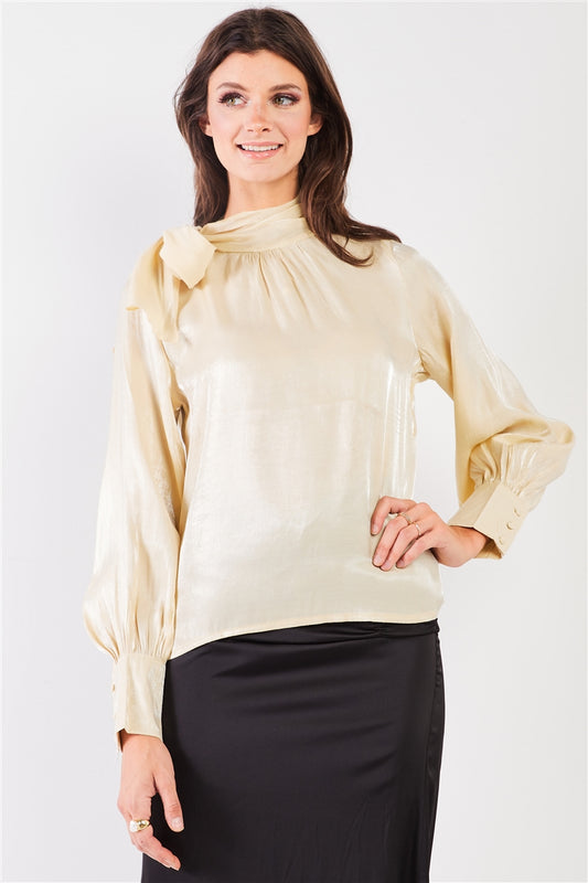 El Mirage Chiffon Bishop Sleeve Tie-neck Blouse Top