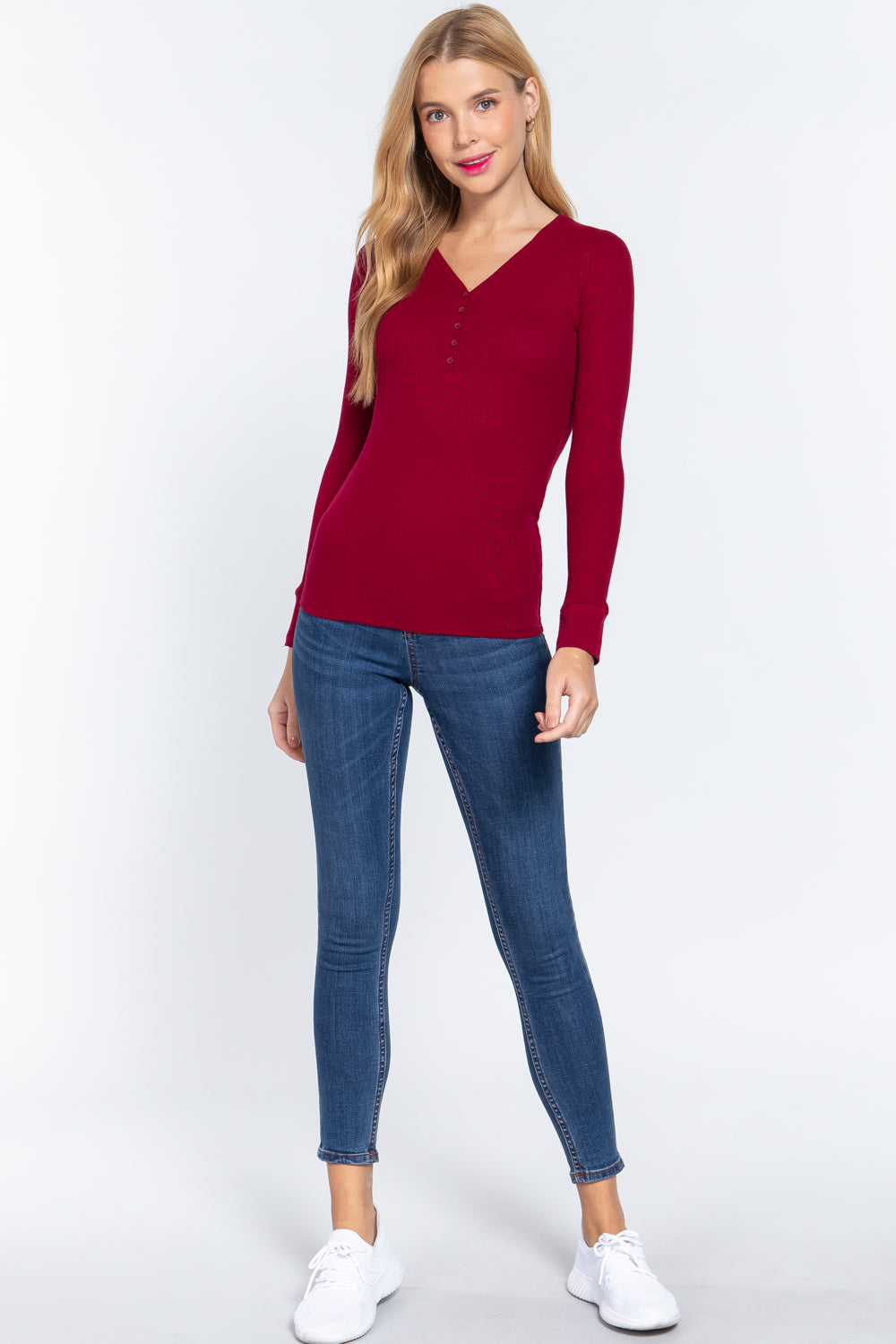 Long Slv V-neck Placket Thermal Top