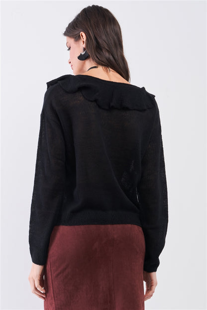 Round Neck Bertha Collar Button-front Cardigan