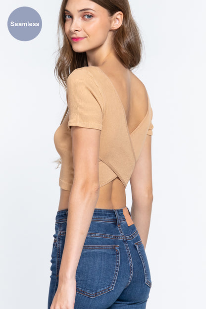 Cross Back Rib Seamless Crop Top