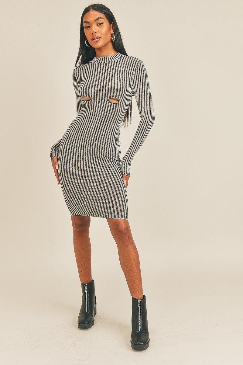 Long Sleeve Stripe Print Midi Dress