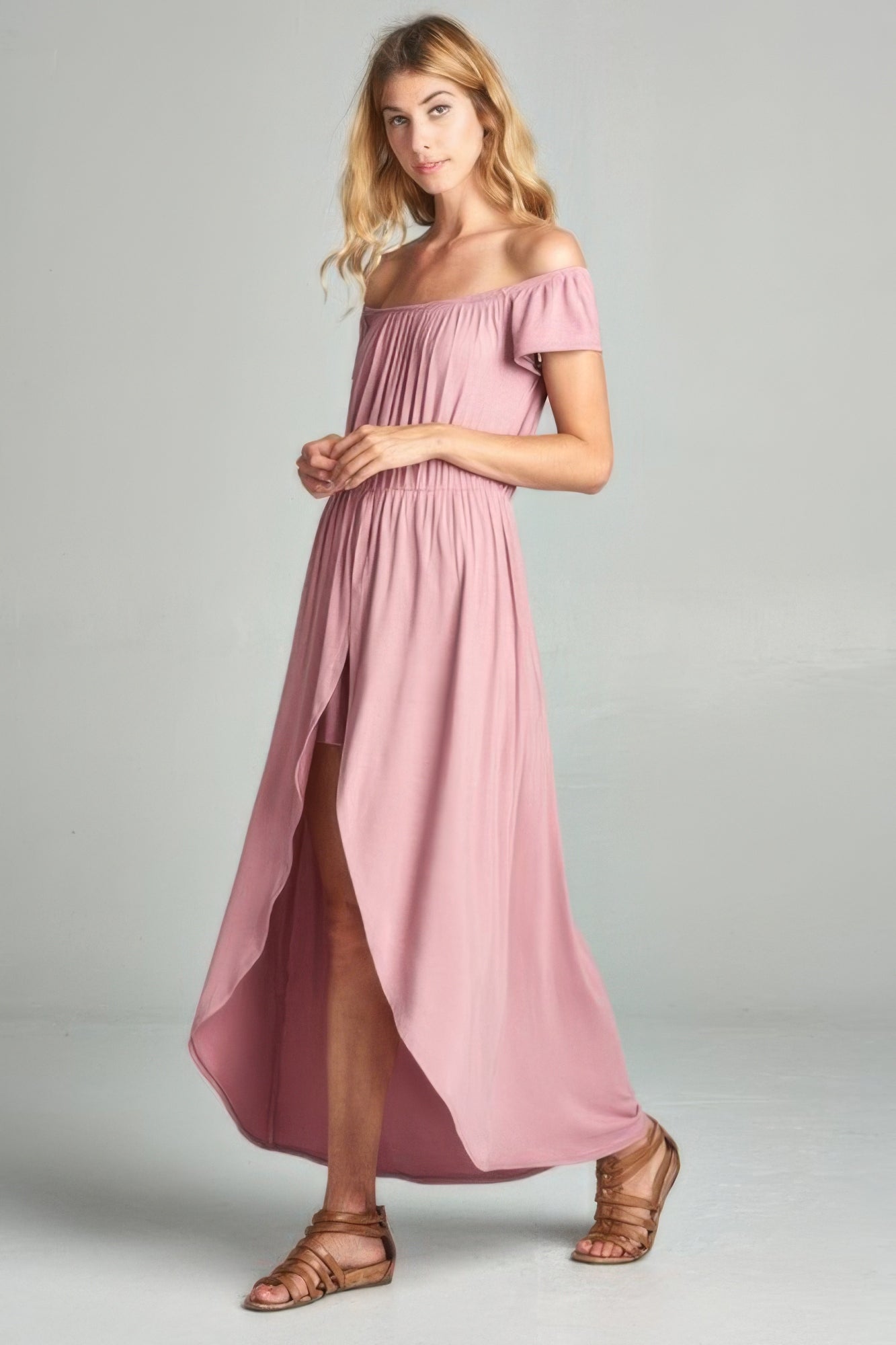 Off Shoulder Solid Jersey Romper Maxi