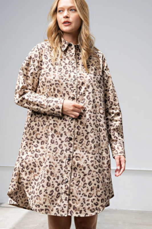 Leopard/animal Printed Shirt Dress