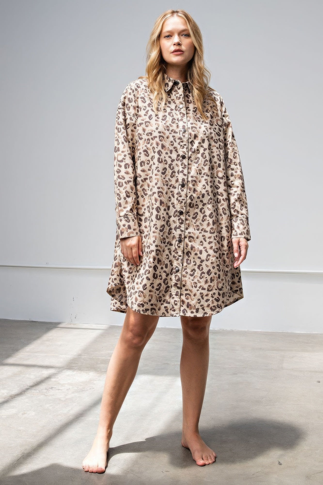 Leopard/animal Printed Shirt Dress