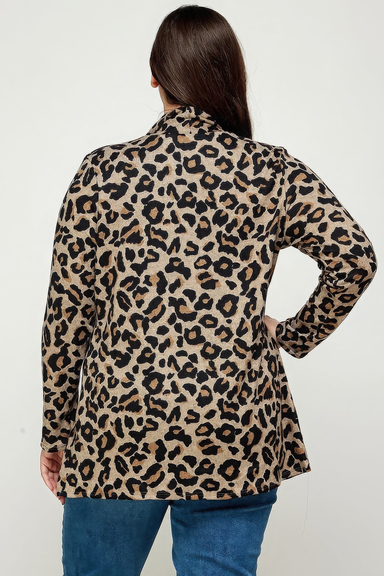 Plus Size, Animal Leopard Printed Knit Cardigan