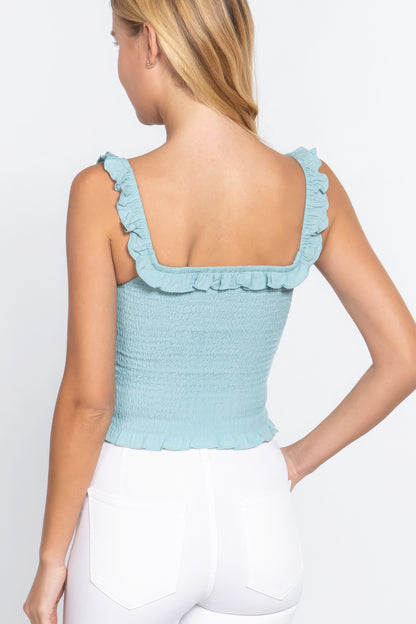 Smocking Ruffle Cami Woven Top