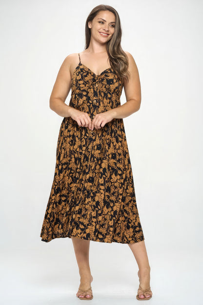 Plus Botanical Print Front Tie Maxi Dress