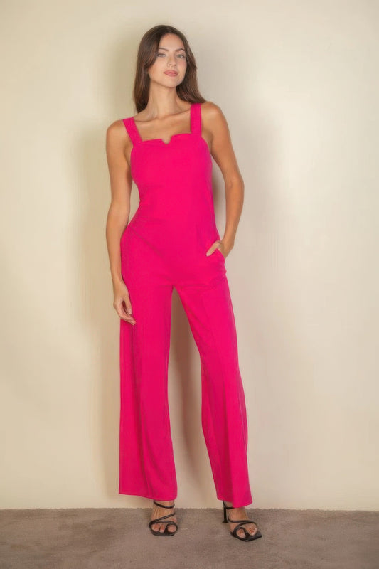 Notched neck cami jumpsuit