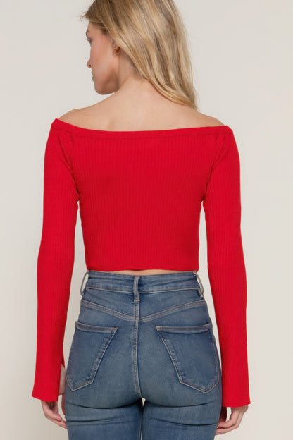 Long flare slv off shoulder sweater