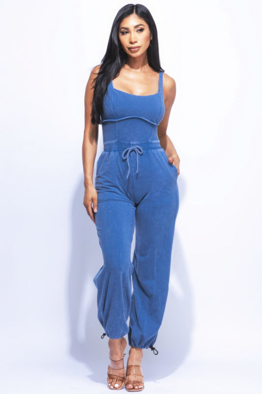 Washed Jumpsuit With Adjustable Ankle