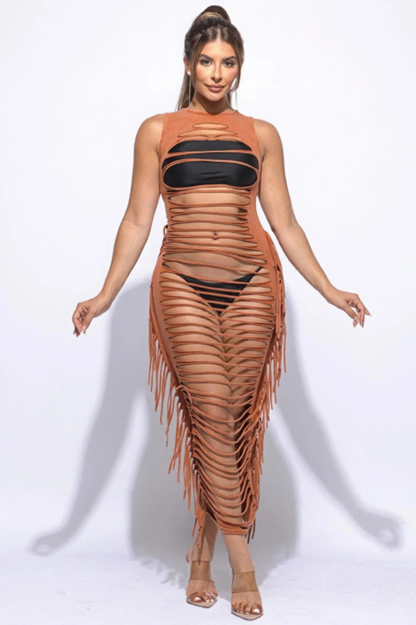 Fringe Cut Out Maxi Dress Affluza