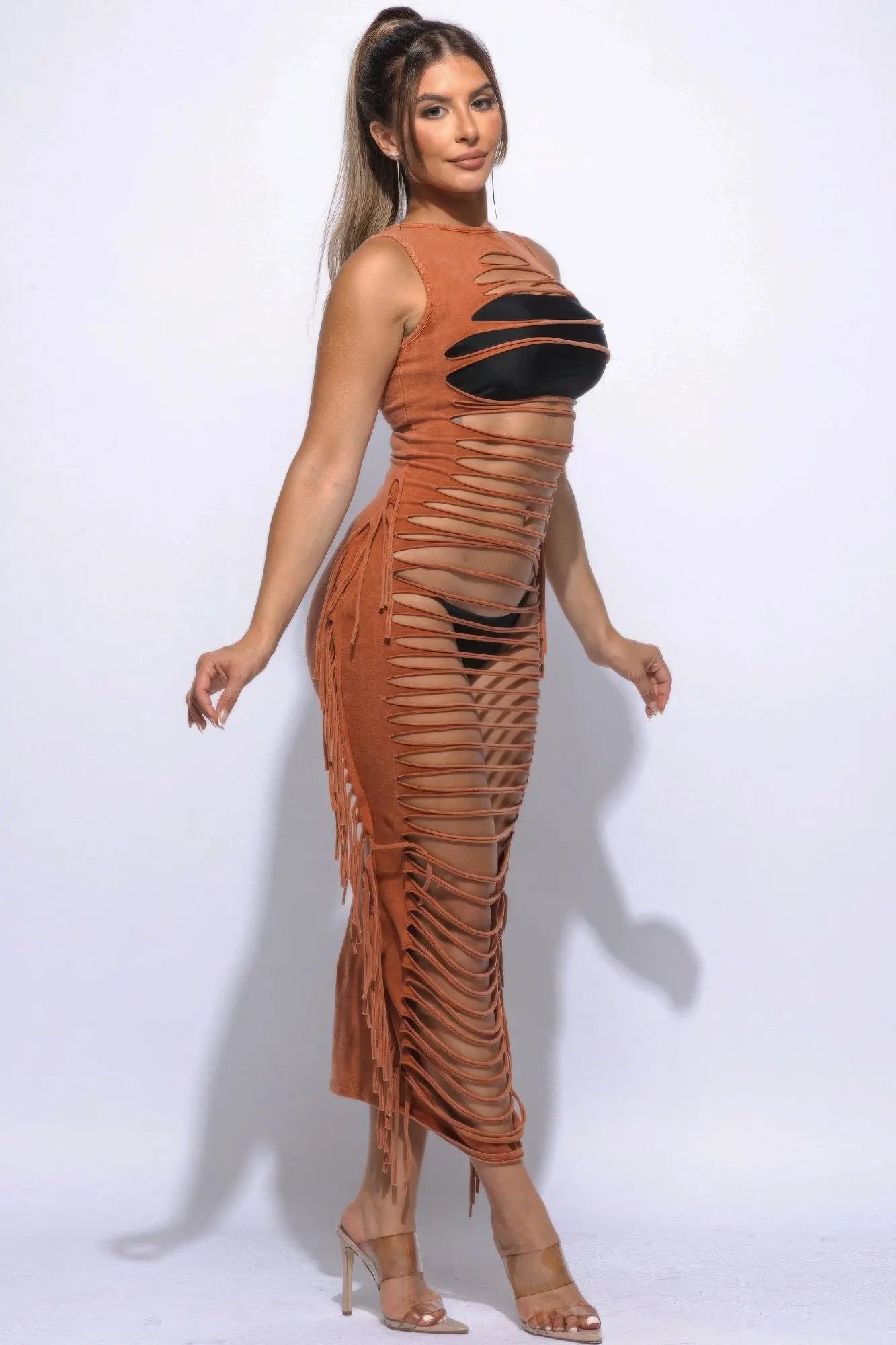 Fringe Cut Out Maxi Dress Affluza