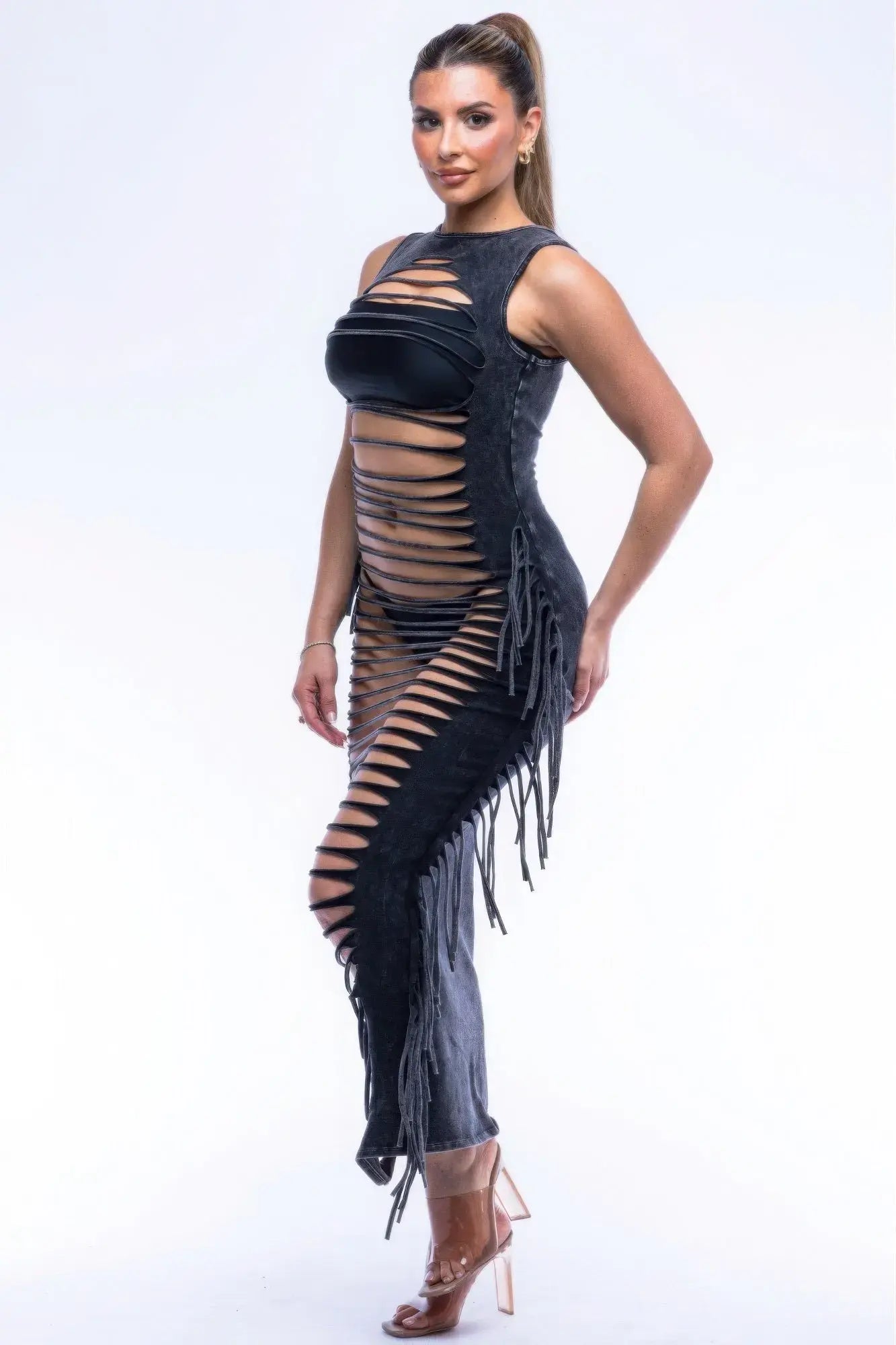 Fringe Cut Out Maxi Dress Affluza