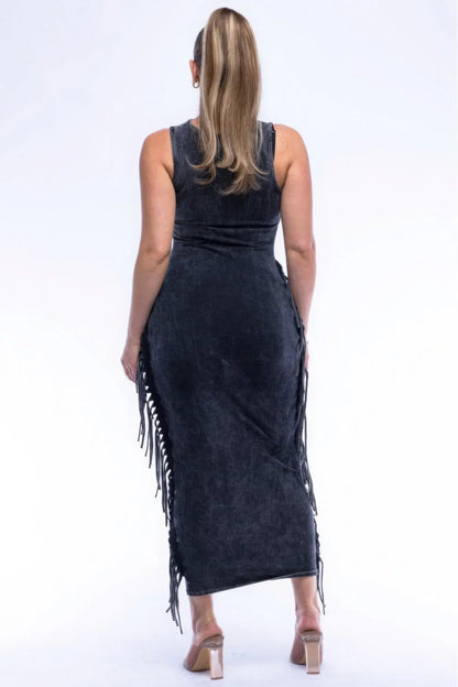 Fringe Cut Out Maxi Dress Affluza