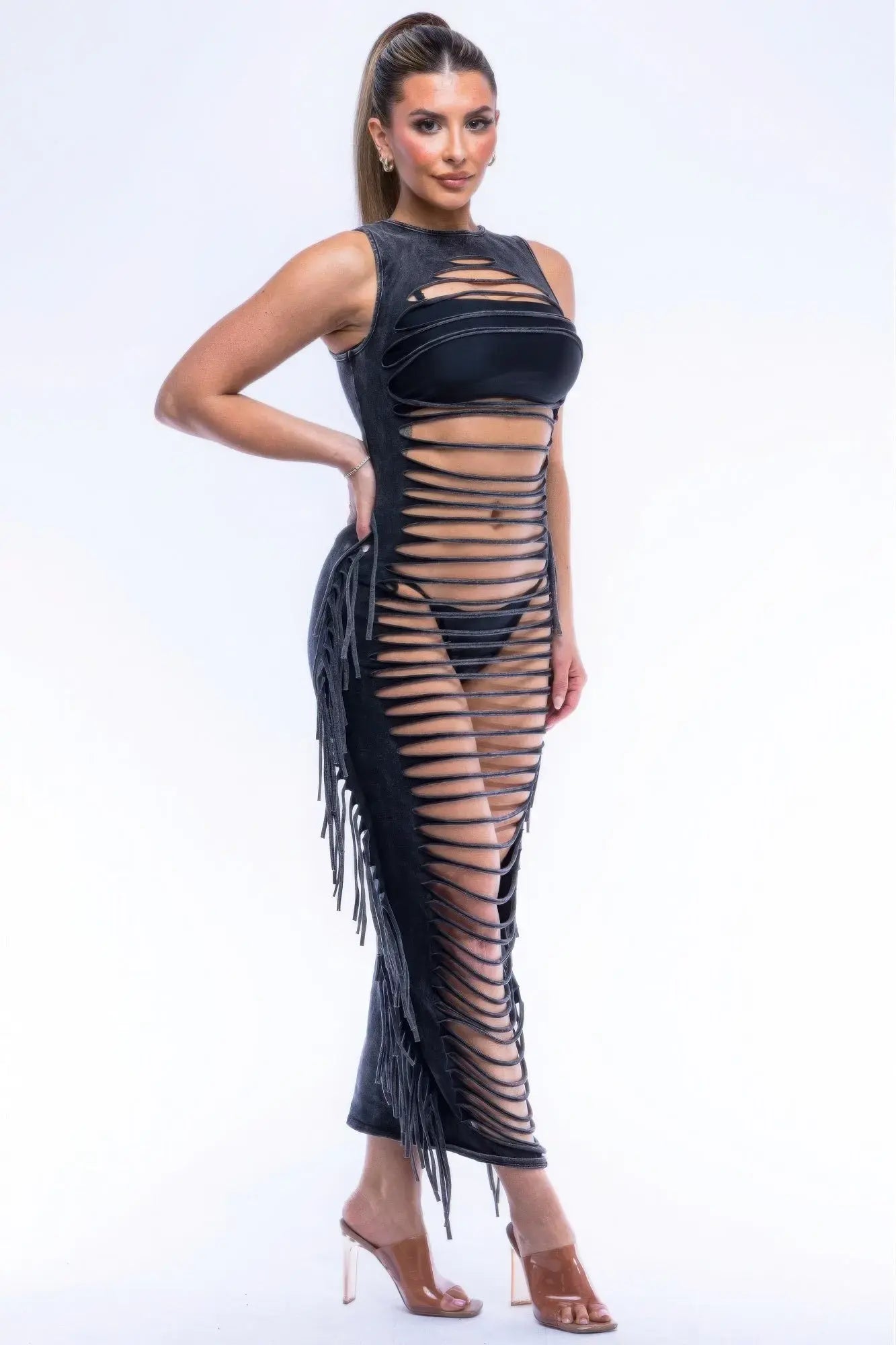 Fringe Cut Out Maxi Dress Affluza