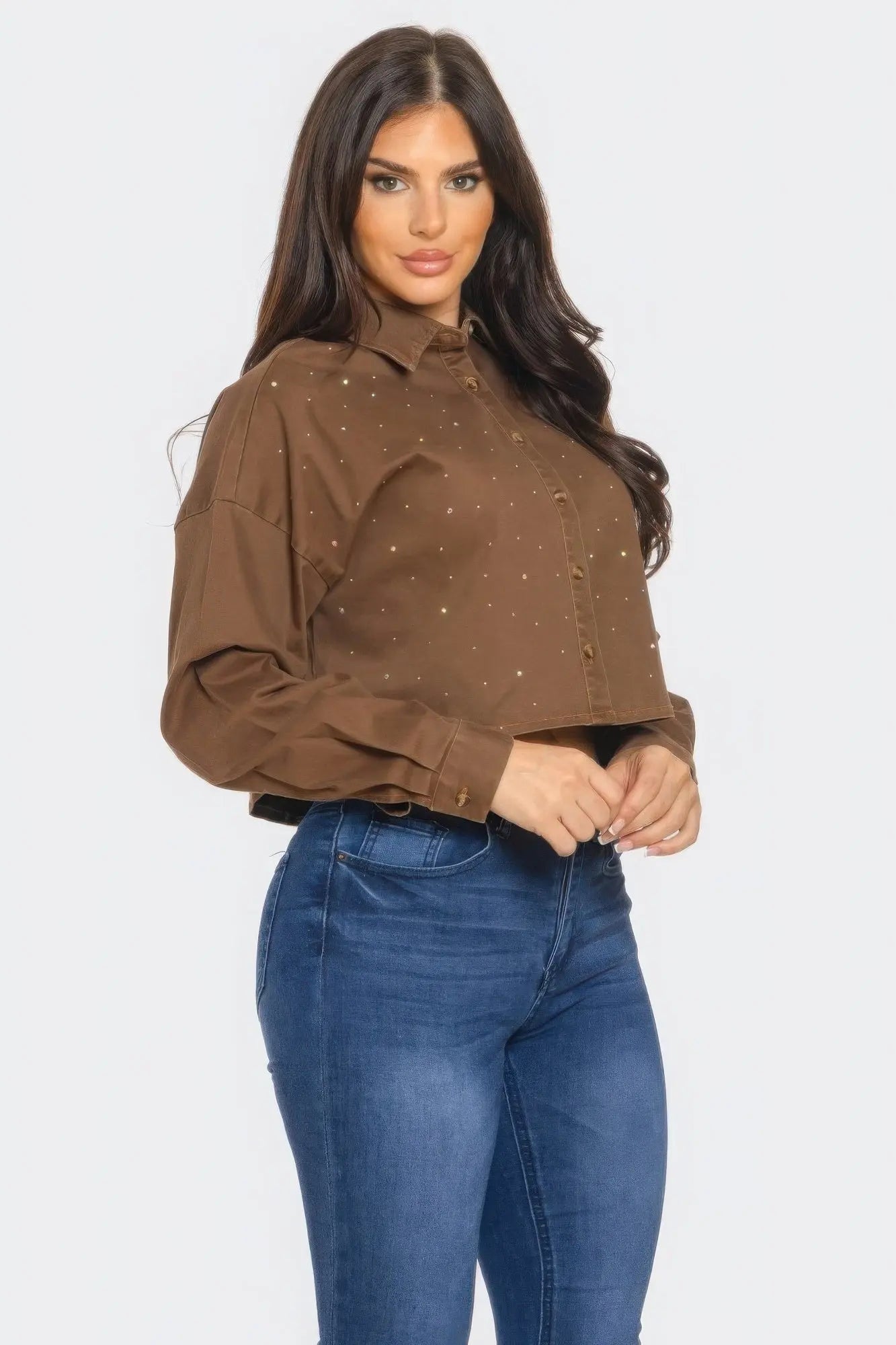 Bling Denim Button Down Shirt Affluza