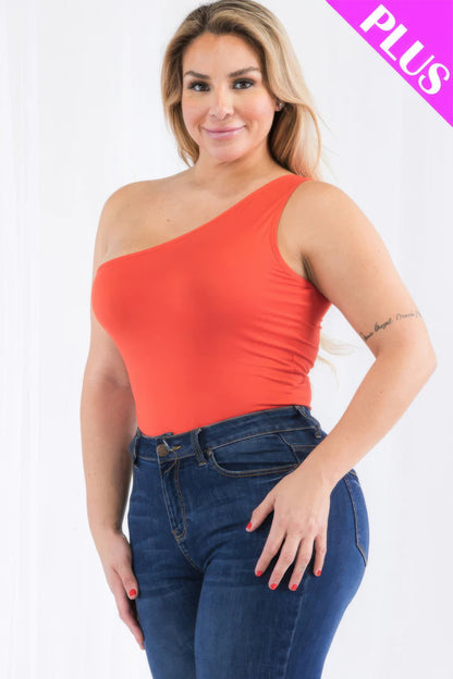 Plus size one shoulder solid casual bodysuit