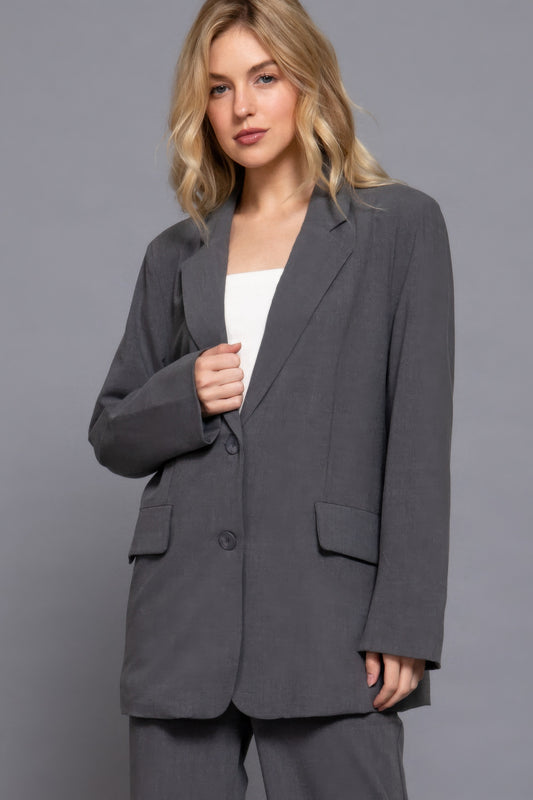 Long slv front button closure blazer